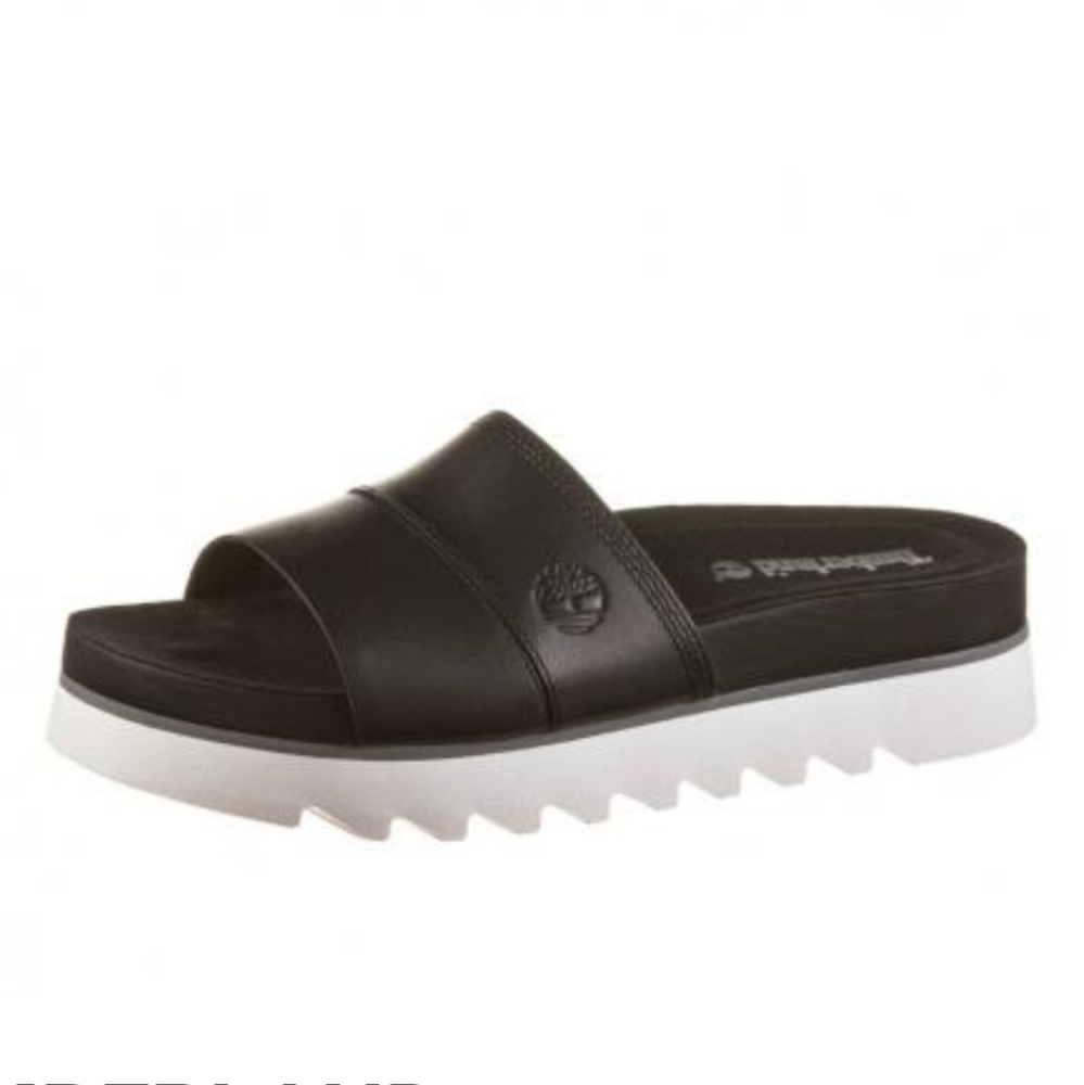 Timberland Monica Sunrise Slide Black Leather Slippers Size